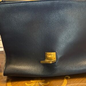 Celine Black Leather Messenger Bag with Gold Clasp